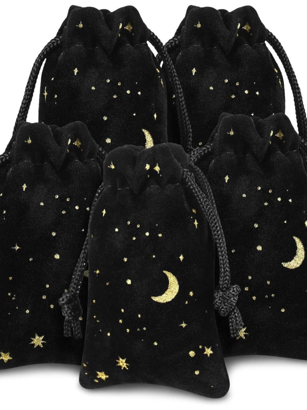30 Pcs 2 x 3 Inch Small Black Velvet Drawstrings Bags Bulk for Jewelry Moon Star